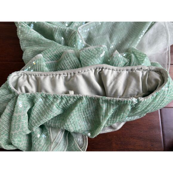 Mac Duggal NWT Sage Green Sequin One Shoulder Ruffle Cocktail Dress Size 4 - Picture 14 of 16